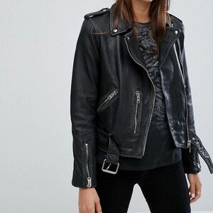 All Saints Black Leather Biker Jacket